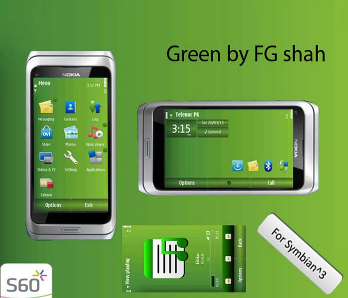 green symbian3 mobile theme