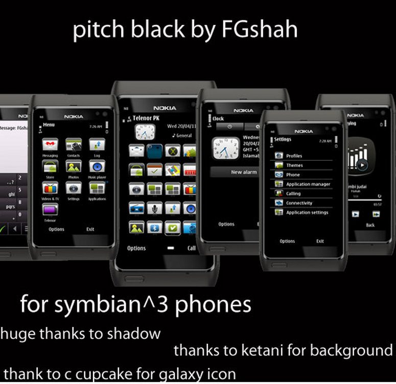 pitch black nokia n8, e7 mobile theme by fgshah