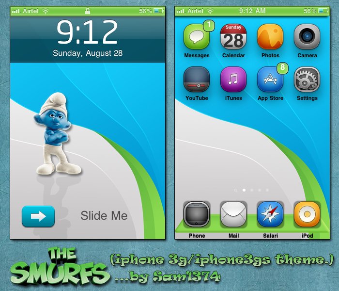 Free iphone theme smurfs by Sam1374