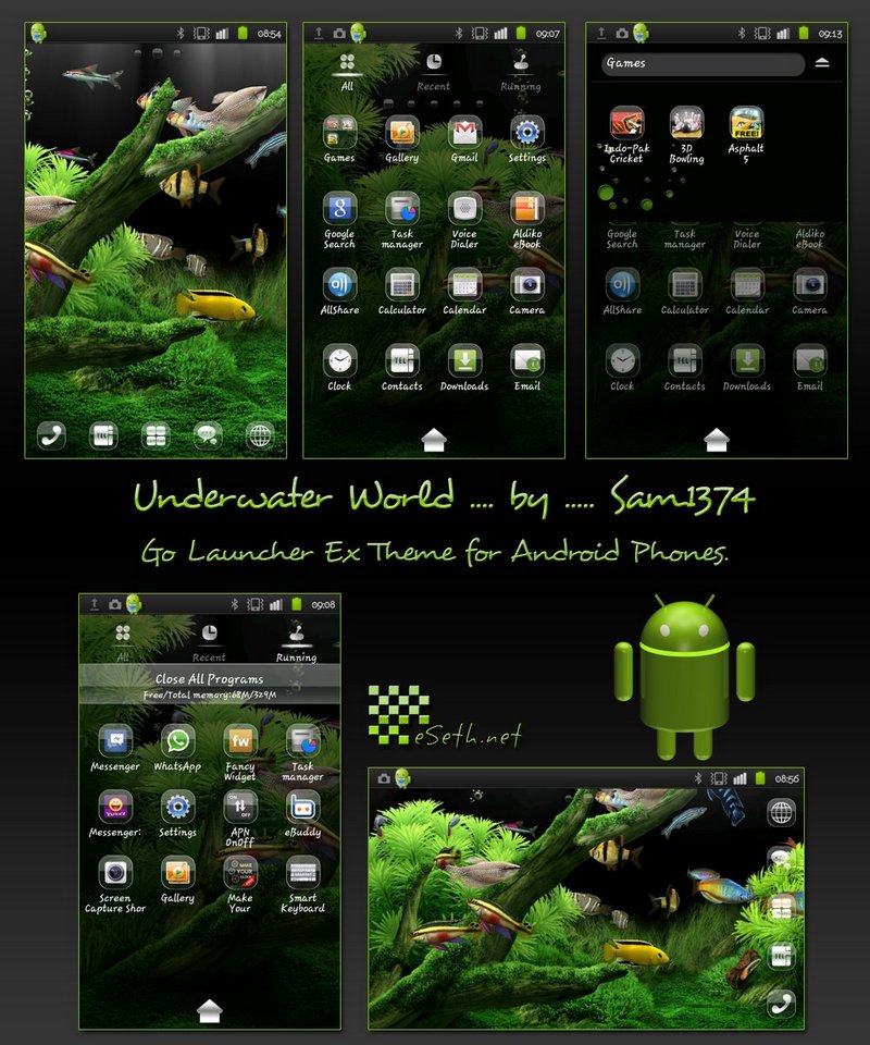 Underwater world mobile theme with glass icons