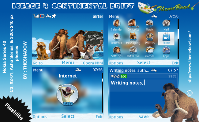 Ice Age 4 Continental Drift theme for Nokia C3, X2-01 & Asha 200, 201, 302 phones