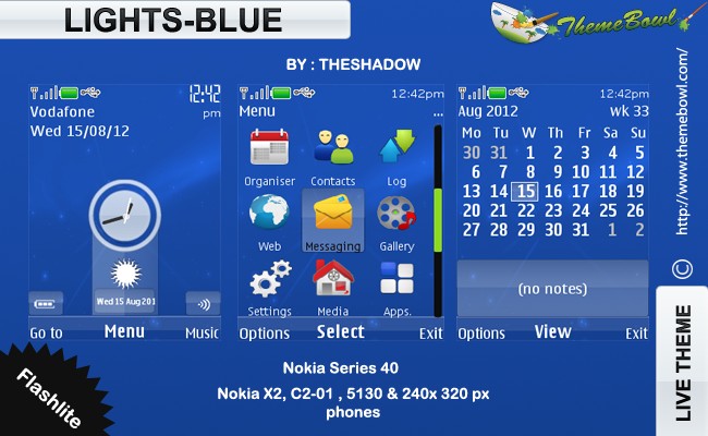 Lights Blue theme for Nokia 5130, C2-01, X2-00 and 240 x 320 px phones