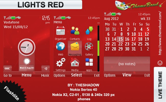 Lights Red theme for Nokia 5130, C2-01, X2-00 and 240 x 320 px phones