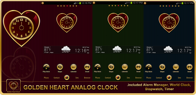 Golden Heart Valentine’s Android Clock Widget By TheShadow