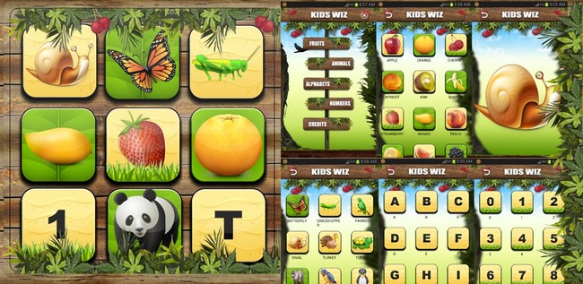 Kids Wiz: app for Children animal names, fruit names, 123 and a to z free android app by TheShadow